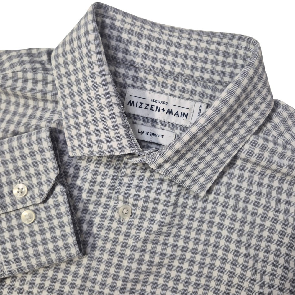 Mizzen+Main Leeward Shirt Mens Large Trim Fit Grey Gingham Performance L-10011